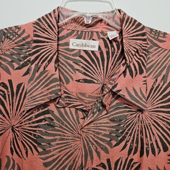 Caribbean Short Sleeve Button Down Mens Shirt Colorful Palm Leaves Print 3XL - Picture 3 of 8